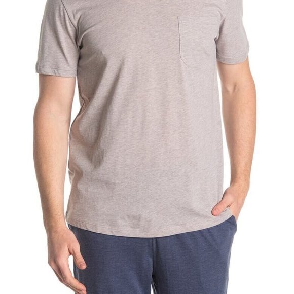 DANIEL BUCHLER Men's MEDIUM SAND Heathered Crew Neck Pocket Lounge T-Shirt - Picture 2 of 6